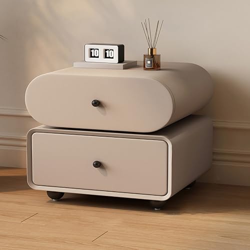 Nachttisch Beistelltisch, Massivholz Nachtschrank, Beistelltisch mit 2 Schubladen und Metallgriff, Kugelförmiges Basisdesign, Platzsparender Nachtkasten für Wohnzimmer Schlafzimmer(Khaki,60cm)