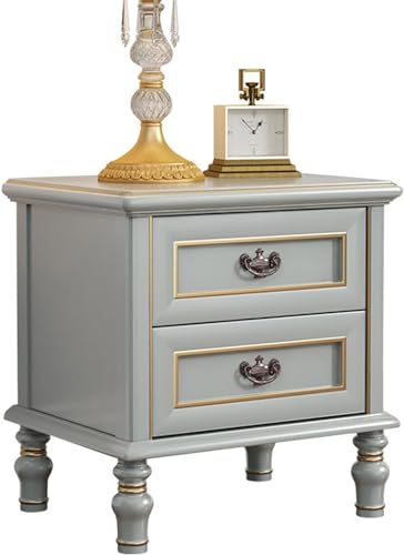 Nachttische im Vintage-Stil, Grau, 2er-Set, luxuriös, für Hotel, Schlafzimmer, schmaler Beistelltisch, Nachttisch mit Schubladen