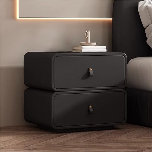 Minimalistischer, praktischer Stil, reichlich Aufbewahrungsschrank mit doppelter Schublade, cremefarben, Massivholz, Nachttisch, luxuriös, modern, Leder, abgerundete Ecken, Nachttisch, einfach zu