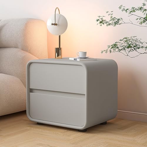 Moderner Nachttisch aus Holz mit Schubladen, stilvoller Nachttisch zur Aufbewahrung, Mikrofaser-Leder-Akzente, perfekt für moderne Schlafzimmer-Dekoration