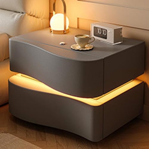 MGHRUEWH 2Er Set LED 2 Schubladen, Schubladen Für Schlafzimmermöbel, Beistelltisch LED Licht,Grau,40cm