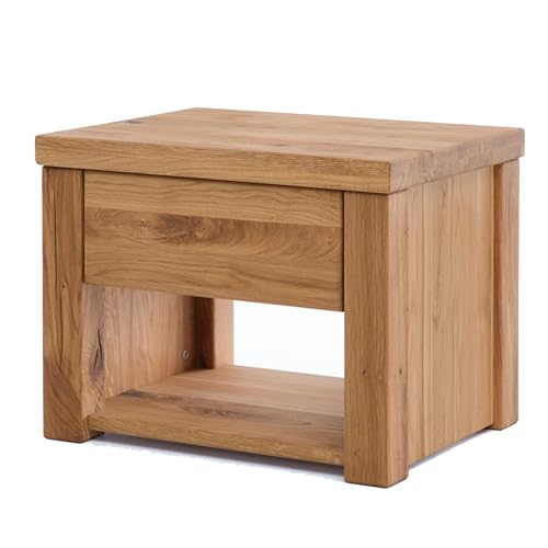 WOODLIVE DESIGN BY NATURE Nachttisch Boston aus massiver Wildeiche, brauner Nacht-Schrank, auch als Kommode und Ablagetisch zu verwenden, inkl. 1 Schublade mit Softclose, 50 x 40 x 40 cm
