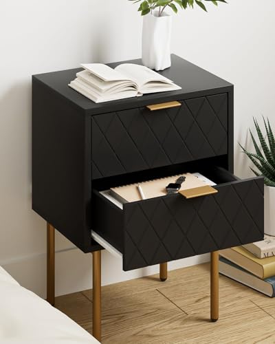 HEYZOEY Nachttisch mit 2 Schubladen, Moderner Nachtschrank, Beistelltisch mit Stauraum für Schlafzimmer und Wohnzimmer(30T x 40B x 56H cm Schwarz)
