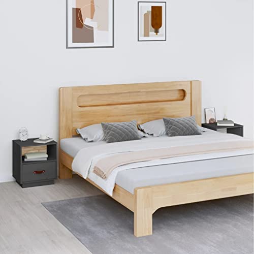 ZQQLVOO Nachttische 2 STK. Grau beistelltisch Bedside Table for Schlafzimmer Zimmer 40x34x45 cm Massivholz Kiefer