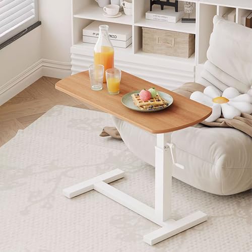 Höhenverstellbarer Nachttisch über dem Bett mit 4 versteckten Rollen, stabiler Sofa-Beistelltisch mit weißem Metallrahmen, C-förmiger Beistelltisch für Sofa, Schlafzimmer, Wohnzimmer, Büro(80X40X(64~9