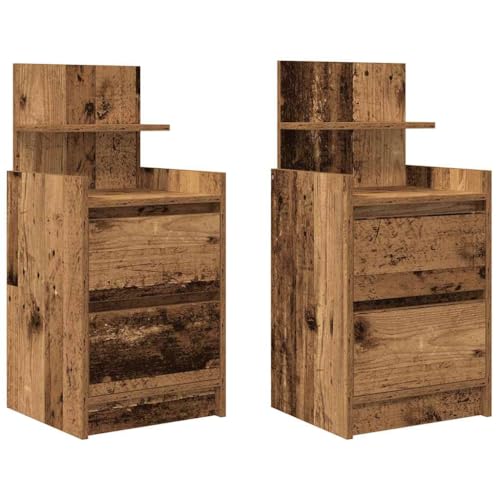 kangqiling 861370 Nachttische mit 2 Schubladen, 2 Stück, aus antikem Holz, 38 x 34 x 80 cm, Braun, 861370