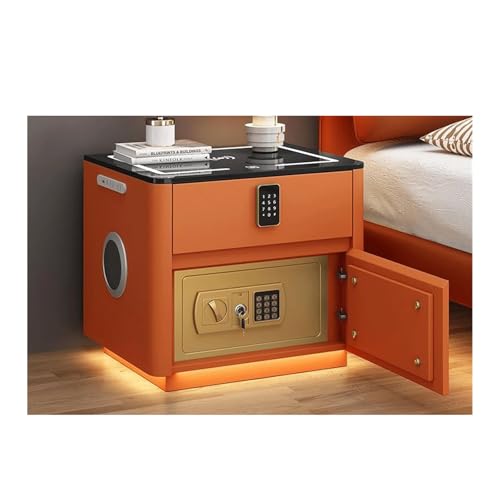 Smart Nachttisch mit Ladestation, USB/Typ-C-Anschlüssen, LED-Licht, verstecktem Safe, Zahlenschloss Schublade und Lautsprechersensor für moderne Schlafzimmer