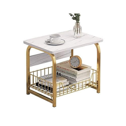 LaYaQbin Nachttisch Beistelltisch mit 2 Ebenen, Nachttisch, Ablageregal für Wohnzimmer, Schlafzimmer, Stabiler Holz- und Metallrahmen, Sofa-Seitenschrank