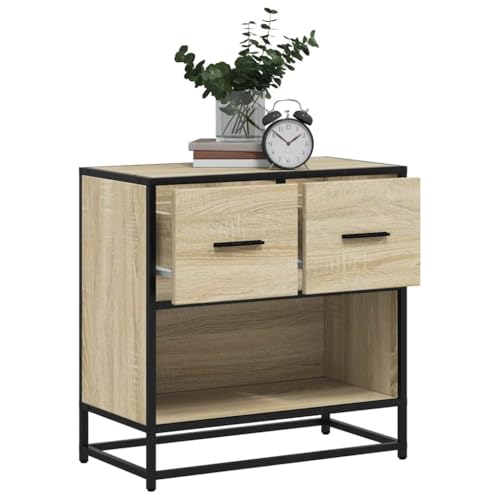Youuihom Nachttisch Sonoma-Eiche 60x31x60 cm Holzwerkstoff und Metall Beistellschrank Schmal Sideboard Bedside Tables Beistelltisch Schmal für Wohnzimmer Bad Jugendzimmer Schlafzimmer