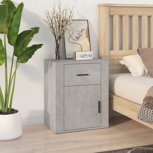 Gecheer Nachttisch Betongrau 50x36x60 cm Holzwerkstoff, Nachtschrank Nachtkonsole Nachtkommode Schlafzimmer Schrank Kommode/ 816724