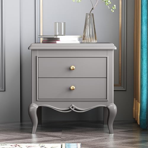 AOZENG Vintage Nachttischschrank Massivholz Nachtschränkchen Beistelltisch Mit 2 Aufbewahrungsschubladen Einfaches Design Stabile Struktur Für Schlafzimmer Wohnzimmer Büro(Gray)