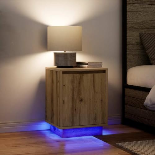 Nachttische mit LED-Leuchten 2 STK. Holzwerkstoff, RGB-Beleuchtung, Kompakte Größe, Stauraum, Nachttisch mit geheimfach, Für Schlafzimmer und Wohnzimmer, Artisan-Eiche, 38x34x50 cm