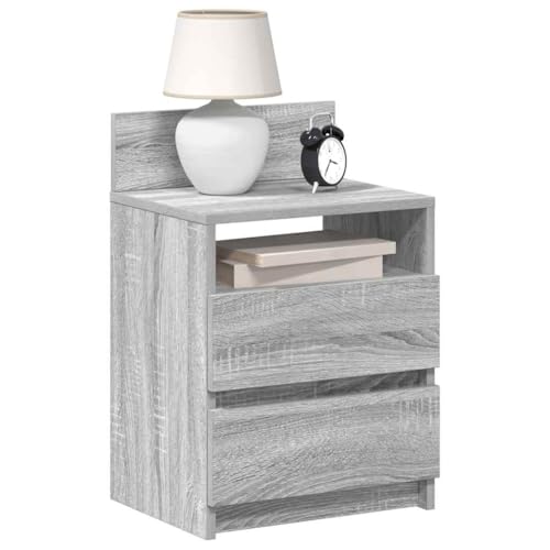 UTSRABFA Nachttisch mit 2 Schubladen Grau Sonoma 40x33x60 cm Möbel Schlafzimmer Beistelltisch Klein Kleiner Tisch Betttisch für Wohnzimmer Jugendzimmer Bad Schlafzimmer