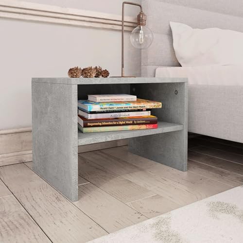 Homgoday Nachttisch, Grau, Beton, 40 x 30 x 30 cm, aus mehrschichtigem Holz, Sideboard, Bodenschrank, Büromöbel, Nachttisch für Schlafzimmer