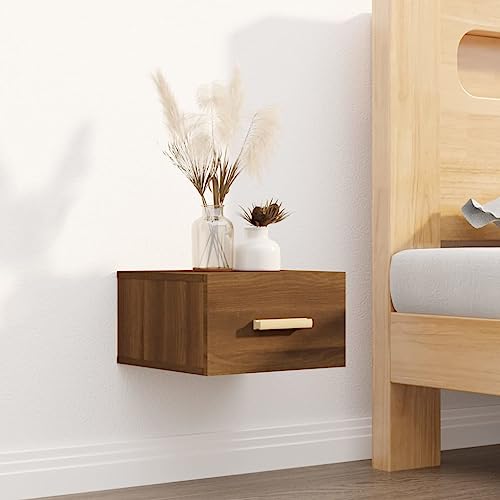 CFODOJ Home & Garden,Furniture Nachttisch zur Wandmontage, Braun Eiche, 35 x 35 x 20 cm