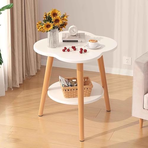 Beistelltisch mit Stauraum, Mid Century 2-stöckige Beistelltische für das Wohnzimmer, Kleiner Nachttisch, Nachttische, Schlafzimmermöbel, weiß (Size:40x40x50cm,Color:We iß)