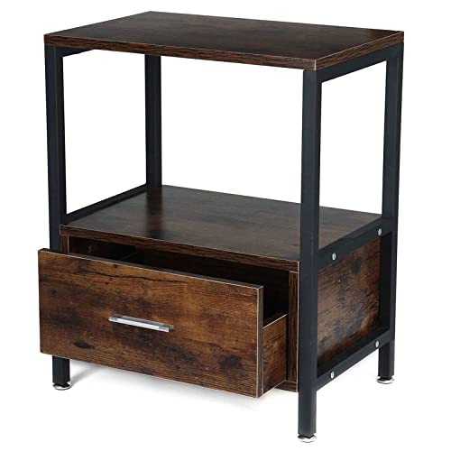 ONCLI 2 stöckiger Schubladen Beistelltisch Antiker Metallrahmen Holzmaserung Wohnzimmer (Color : A) (A)