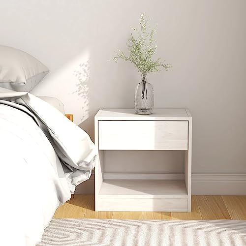 Youuihom Nachttisch Weiß 40x31x40 cm Massivholz Kiefer Night Stand for Bedroom Nachttische Beistelltisch Klein Nightstand für Bad Schlafzimmer Jugendzimmer Wohnzimmer