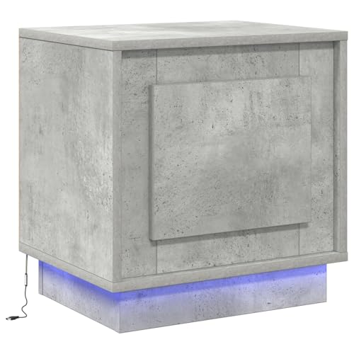 vidaXL Minimalistischer Beton Grau Nachttisch Mit LED Akzentlichtern | Moderner Beistelltisch Für Schlafzimmerlagerung
