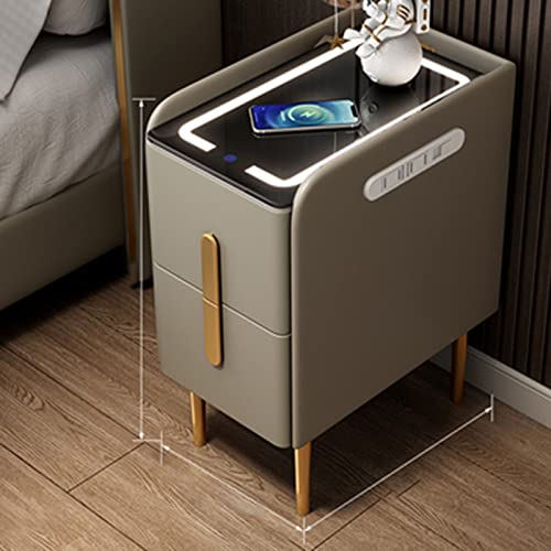 Moderner schwarzer Nachttisch mit kabelloser Ladestation und LED-Lichtern, Beistelltisch mit 2 Schubladen, für Schlafzimmer und Wohnzimmer, stilvoller Beistelltisch mit Ladestation (Farbe: B)