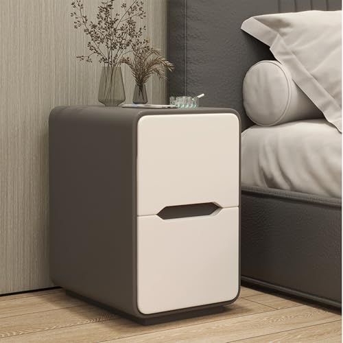 Schmaler Nachttisch mit 2 Schubladen, moderner Nachttisch, unsichtbarer Griff, ideal für kleine Schlafzimmer, Wohnzimmer und Arbeitszimmer (Dunkelgrau + Weiß, 30 x 40 x 48 cm)