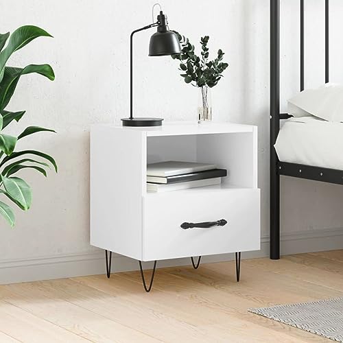 MOBCANT Nachttisch, Bedside Table Nachttischschrank Konsolentisch Nachtkästchen Geeignet für Schlafzimmer Schlafsaal Wohnstube Wohnung Hochglanz-Weiß 40x35x47,5 cm Holzwerkstoff