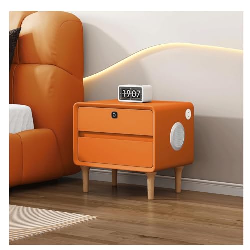 LaYaQbin Nachttisch Nachttisch, intelligenter Nachttisch mit USB-Anschluss, Nachttisch mit Lautsprecher und Fingerabdruckschloss, Nachttischschrank, 2/3 Sofas (Orange, 2 Etagen)
