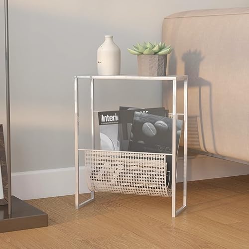 Homgoday Zeitungsständer Silber 35 x 15 x 45 cm aus Stahl, Nachttische für Schlafzimmer, Nachttisch für Schlafzimmer, Nachttisch, Anrichte für Schlafzimmer, Bodenschrank