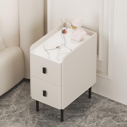 Luxus Schmaler Nachttisch aus Massivholz, Moderner Nachtschrank mit 3 Schubladen, Kunstleder-Beistelltisch für Schlafzimmer Wohnzimmer Wohnheim Fugen Kleine Räume(Width 9.8 (25cm), Beige-Short)
