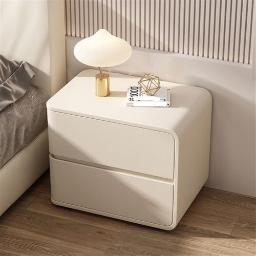 Nachttisch, kostenlose Installation, moderner und einfacher Nachttisch aus Massivholz mit Mikrofaser-Lederbezug, cremefarbenes Leder für Schlafzimmer und Zuhause (Beige, rechts)