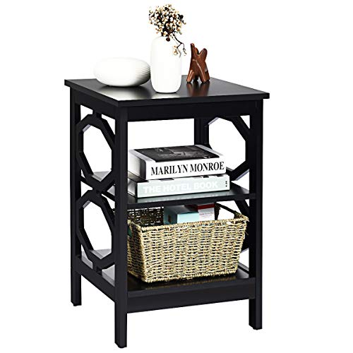 GIANTEX Nachttisch 3 Ebenen, Beistelltisch klein Nachtschrank Holz, kleine Nachtkommode Nachtkonsole, Sofatisch Couchtisch Flurtisch Telefontisch für Wohnzimmer Schlafzimmer 40x40x61cm Schwarz