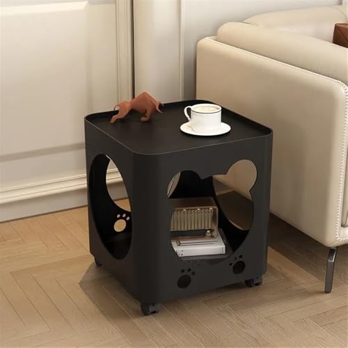 Nachttisch, rollbarer Beistelltisch, Beistelltisch mit Rädern, ausgehöhlter mobiler Sofa-Beistelltisch, Kleiner Nachttisch für Schlafzimmer, Wohnzimmer (schwarz, 15,7 x 15,7 Zoll)