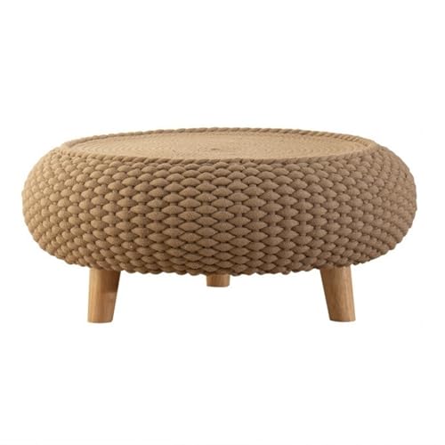 Niedriger Tisch, rund, Couchtisch gewebtem Baumwollseil, moderner Bodentisch Holzbeinen,, für Erkerfenster, Balkon,, vielseitig einsetzbar (natürlich, 50 cm