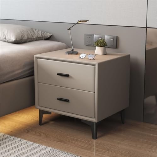 Generisch Nachttisch mit 2 Schubladen, Beistelltisch aus PU-Leder und Metall, für Wohnzimmer/Schlafzimmer, 50 * 40 * 45cm
