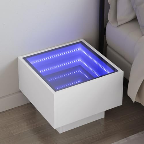 HaoChrymec Infinity LED, Weiß, Holzwerkstoff,, RGB Beleuchtung, Beistelltisch, Kommode Schubladen, Schlafzimmer Wohnzimmer, 40x40x30