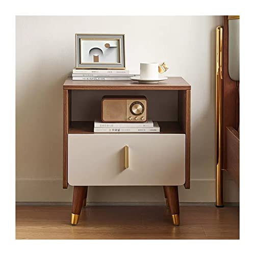NightStands Nachttisch, moderner Nachttisch aus Holz mit 1 Schubladen und offenem Regal, stabiler und multifunktionaler Beistelltisch für Schlafzimmer, Wohnzimmer und kleine Räume (Nussbaum)