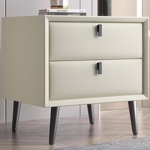 Moderner Nachttisch aus Leder, minimalistischer Beistelltisch aus Massivholz mit Schublade für Schlafzimmer und Wohnzimmer