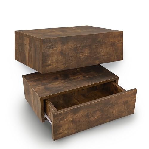 Juskys Wandregal Nachttisch hängend 2er Set Holz 46x30x15 cm BTH - 1 Schublade & Ablage pro Nachtkommode - Wandmontage - Nachtschrank Natur