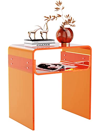 solaround Acryl Beistelltisch Nachttisch, Transparent U-Form Tisch, für Schlafzimmer Wohnzimmer, 40 x 30 x 50 cm (Orange)
