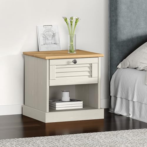 Fasba Nachttisch VIGO Weiß 42x35x42 cm Massivholz Kiefer, Beistelltisch mit viel Stauraum, Nachtschrank, Nachtkommode, Nachtkonsole/ 353155