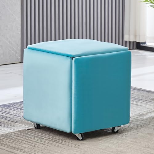 5-in-1 PU-Leder-Ottoman-Würfel mit Drehrollen, stapelbarer Nesthocker, beweglicher Sofastuhl für Wohnzimmer und Schlafzimmer, vielseitiger Ankleidestuhl (35,6 x 35,6 x 38,1 cm, Samt 2)
