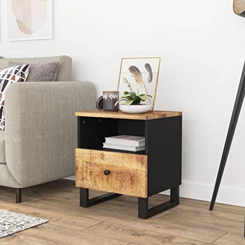 Holamys Nachttisch aus massivem Mangoholz, Industrie-Design, 40x31x46cm, mit Schublade & Fach, für Schlafzimmer, Wohnzimmer, Beistelltisch