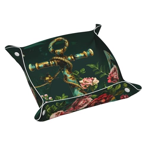 Nachttisch-Organizer, alter Anker mit Blumen, Schreibtisch-Aufbewahrung splatte, Auffangbehälter für Kleingeld, Schmuck, Schlüssel, Telefon, Uhren, Würfel