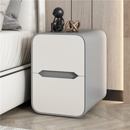 Moderner Nachttisch mit 2 Schubladen – Stilvoller Beistelltisch in Silber und Weiß für Schlafzimmer und Wohnzimmer – Funktionelle Aufbewahrung mit Zwei Schubladen – Zeitgenössisches Nachttis