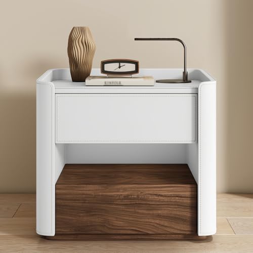 Nachttisch Mit 2 Geräumigen Schubladen, Stabiler Aufbewahrungsschrank Aus Massivholz, Nachttisch Für Bücher, Wohnzimmer, Eingangsbereich, Flur, Schlafzimmer, Wohnung(White,40cm)