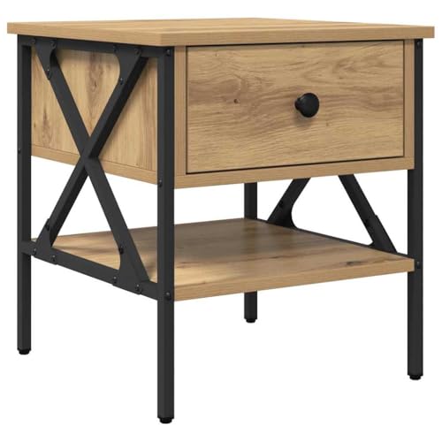 vidaXL Nachttisch Artisan Eiche mit Schublade und Regal 40X42X45 cm Robuster Holzwerkstoff & Metallrahmen Industrie-Design Möbel für Schlafzimmer Nachttisch Holzlager Kleiner Rechteckiger