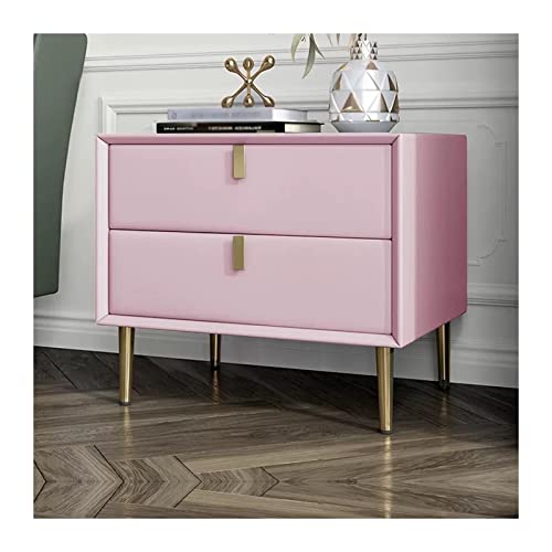 Nachttisch mit Schublade Rosafarbener Nachttisch aus Kunstleder, moderner süßer for Mädchen und Frauen, Holz mit 2 Schubladen goldenen Tischbeinen for Schlafzimmer- Wohnzimmermöbel(L50xD40x H48cm)