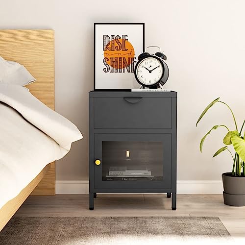 NQJIBUE Item-Nightstand Anthrazit 40x30x54,5 cm Stahl und Glas Tische, Nachttische