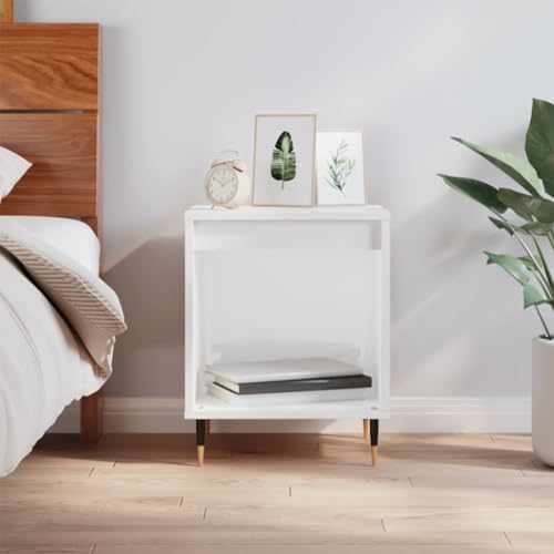 NIVVHOH Nachttisch, Nachtisch Bedside Table Beistelltisch Nachtschrank Geeignet für Schlafzimmer Wohnzimmer Wohnung Hotel Hochglanz-Weiß 40x35x50 cm Holzwerkstoff