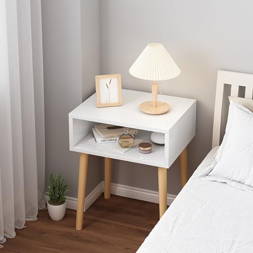 Moderner Nachttisch aus Holz mit Schubladen, Mitte des Jahrhunderts, schmaler Aufbewahrungsschrank für Schlafzimmer und Wohnzimmer, stabiler Nachttisch aus Leder (Holz-C)